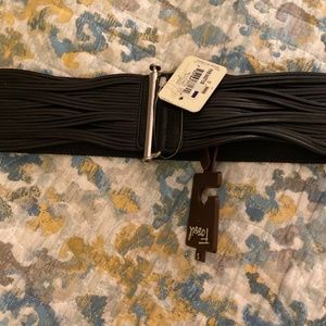 Womens Junior Black Fossil Woven Leather & Textile Belt 24” waist.